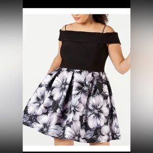 MORGAN & CO Black Grey Off the Shoulder w/Pockets Women's Plus Size 16W